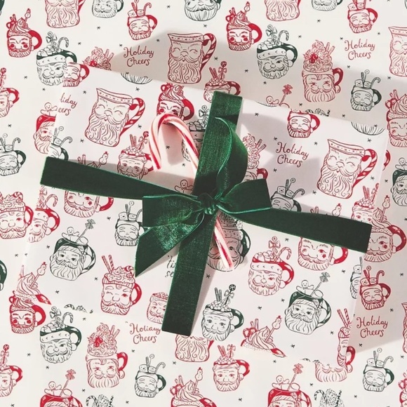 NWT Anthropologie Louise Pretzel Santa Christmas Gift Wrap Wrapping Paper - Picture 1 of 3